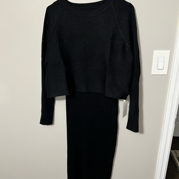 Amazon Black Two Piece Ribbed Knit Sweater Dress - Picture 2 of 4